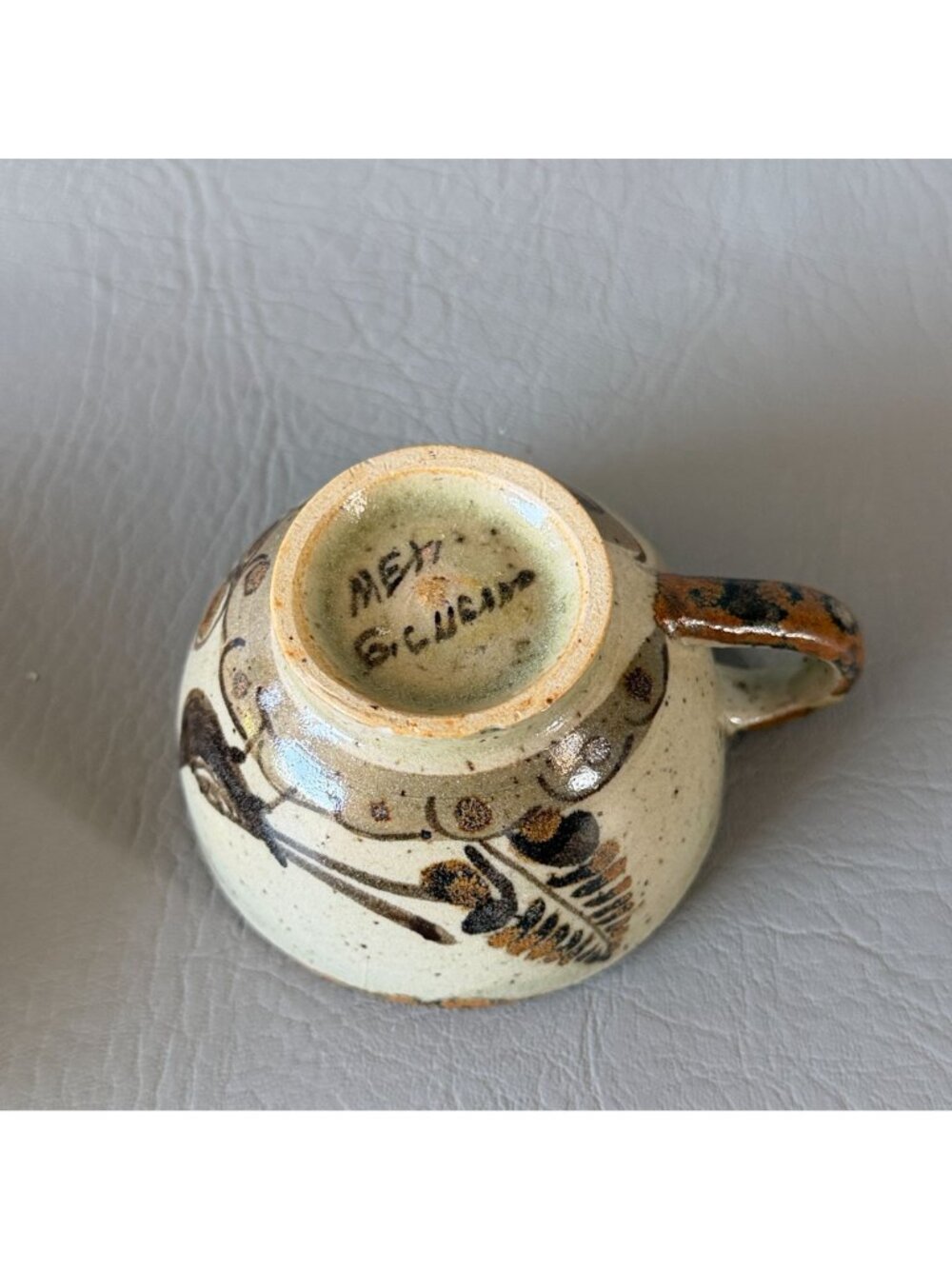 Vintage Tonala Mexico Studio Pottery Cup Saucer Set Signed S Lucas Bird 5.5" - Picture 6 of 16